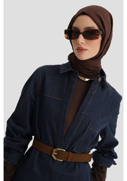Kuplu ve Cepli Denim Tunik 24K4308 Lacivert