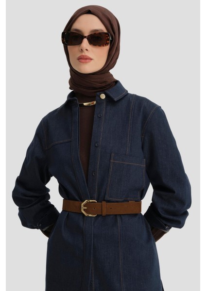 Kuplu ve Cepli Denim Tunik 24K4308 Lacivert modelleri