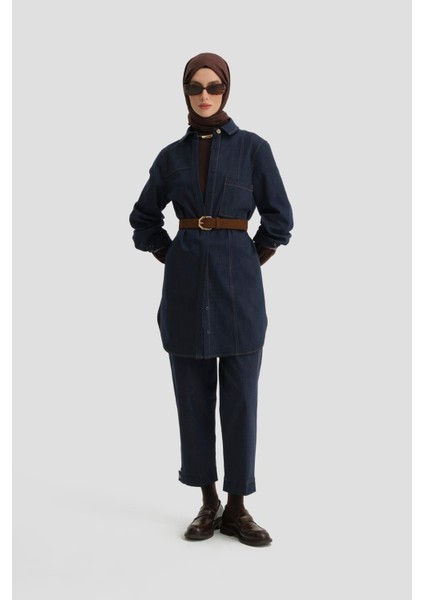 Kuplu ve Cepli Denim Tunik 24K4308 Lacivert fırsatları