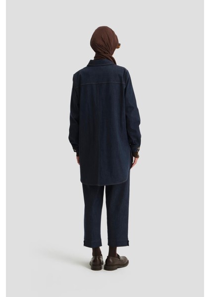 Kuplu ve Cepli Denim Tunik 24K4308 Lacivert indirimleri