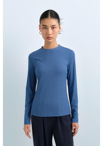 Sıfır Yaka Bluz Indigo