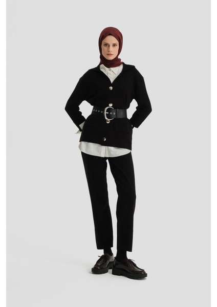 Metal Düğmeli Triko Takım 24KD4212 Siyah