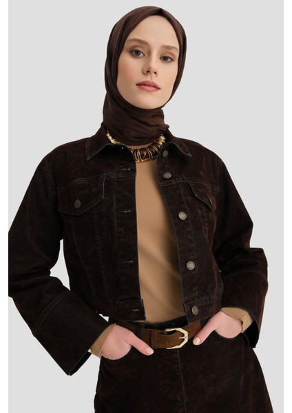 Flok Baskılı Denim Takım 24KD3401 Kahverengi fiyatları