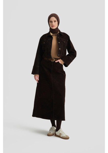 Flok Baskılı Denim Takım 24KD3401 Kahverengi modelleri