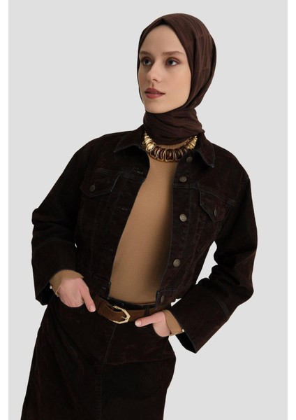 Flok Baskılı Denim Takım 24KD3401 Kahverengi fırsatları