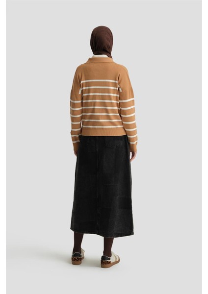 Çizgili Triko Kazak 24KD4208 Camel indirimleri