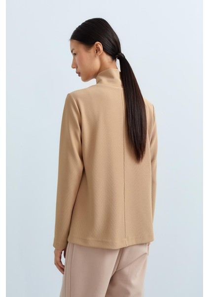 Dik Yaka Basic Örme Bluz Camel fırsatları