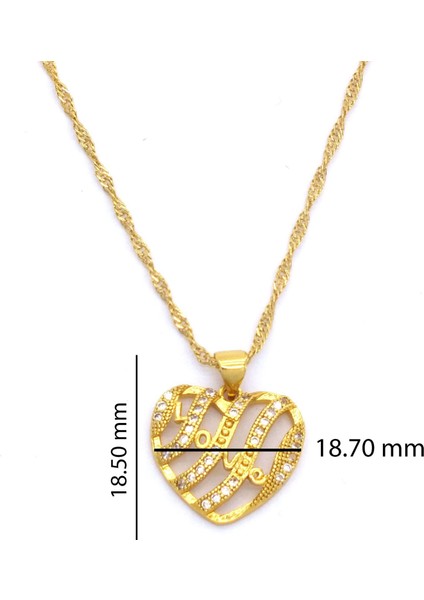 Altın Kaplama Love Yazılı Kalp Zirkon Taşlı Kadın Kolye KLY-321 modelleri