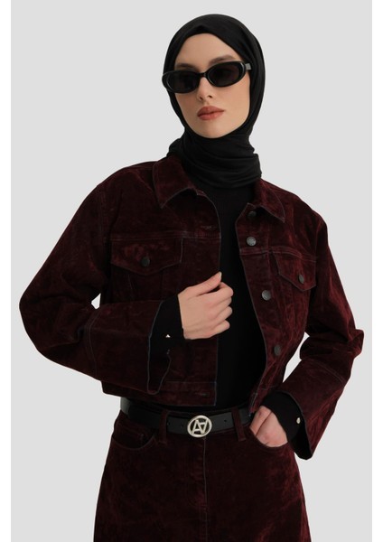 Flok Baskılı Denim Takım 24KD3401 Bordo fiyatları