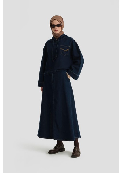 Denim Efektli Örme Takım 24KD3405 Indigo fiyatları