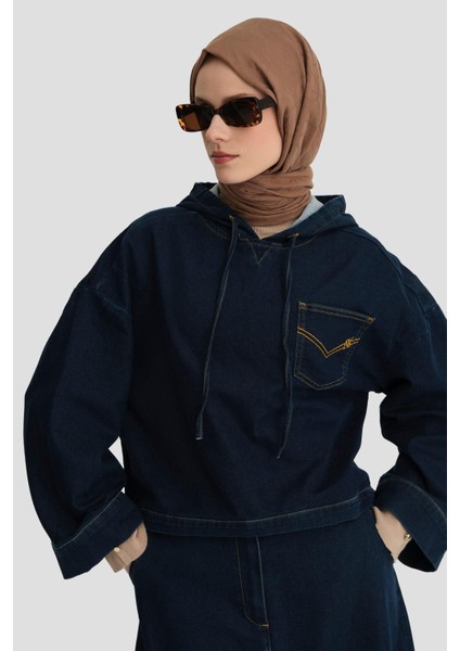 Denim Efektli Örme Takım 24KD3405 Indigo modelleri