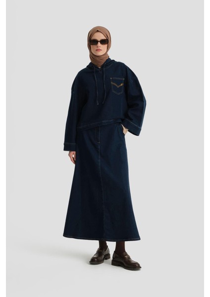 Denim Efektli Örme Takım 24KD3405 Indigo fırsatları