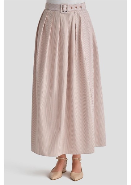Plise Etekli Çizgili Takım 24K6851 Camel