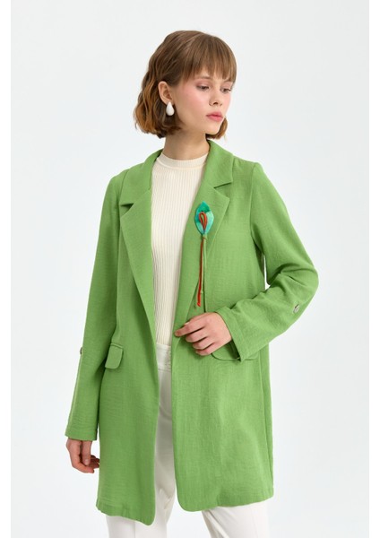 Süs Cepli Broşlu Blazer Ceket Yeşil
