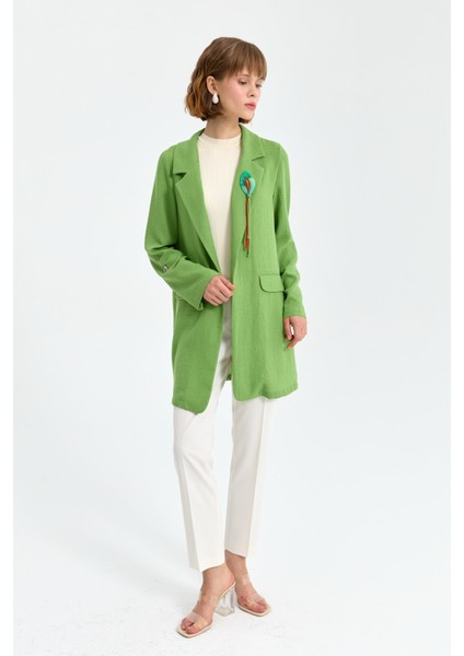 Süs Cepli Broşlu Blazer Ceket Yeşil