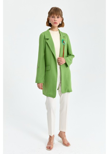 Süs Cepli Broşlu Blazer Ceket Yeşil