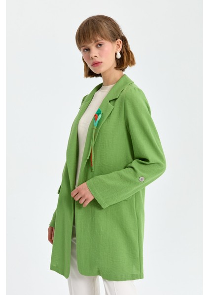 Süs Cepli Broşlu Blazer Ceket Yeşil