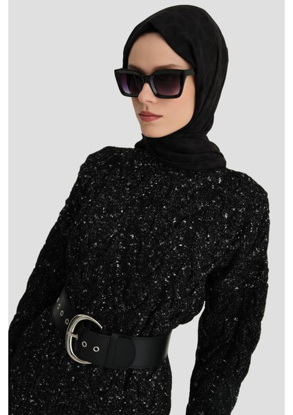 Saç Örgülü Simli Triko Takım 24KD4207 Siyah modelleri
