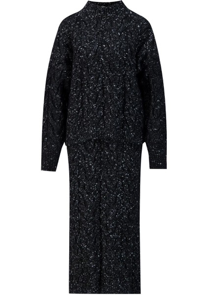 Saç Örgülü Simli Triko Takım 24KD4207 Siyah indirimleri