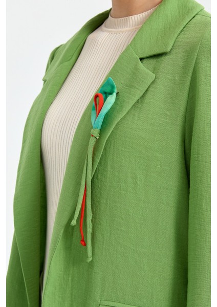 Süs Cepli Broşlu Blazer Ceket Yeşil