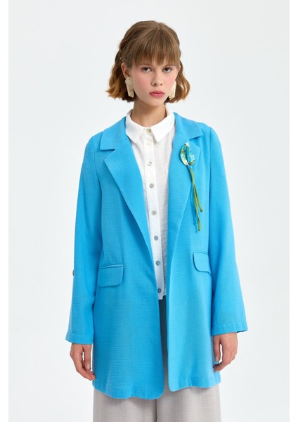 Süs Cepli Broşlu Blazer Ceket Camgöbeği