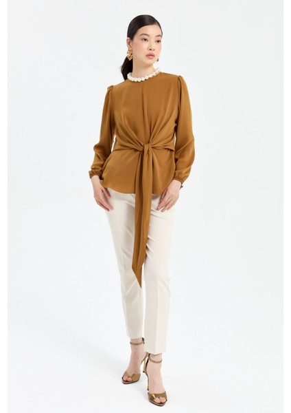 Önü Bağlamalı Şık Bluz Camel fiyatları