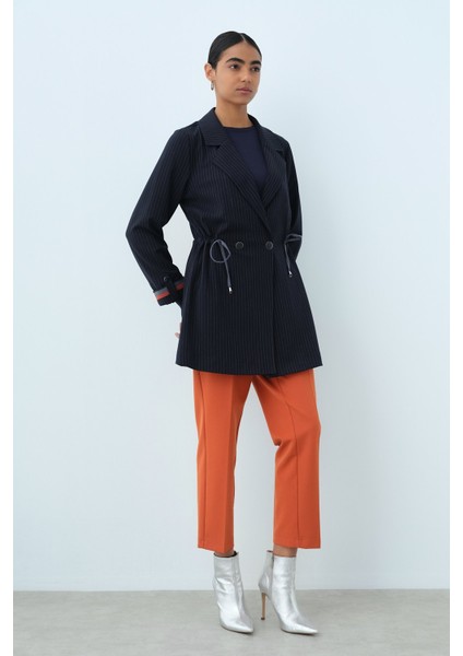 Beli Büzgülü Kruvaze Ceket Lacivert modelleri