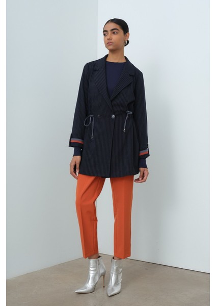 Beli Büzgülü Kruvaze Ceket Lacivert indirimleri