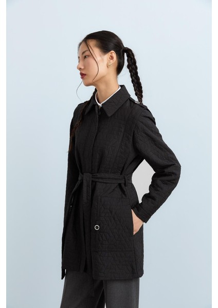 Ince Kapitone Halka Detaylı Ceket Siyah fiyatları