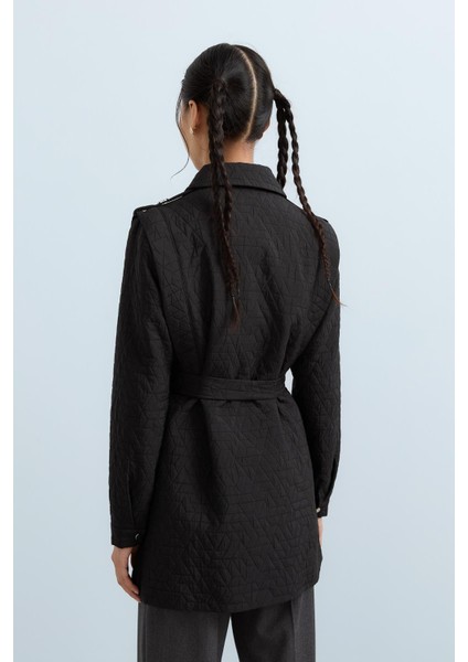 Ince Kapitone Halka Detaylı Ceket Siyah fırsatları