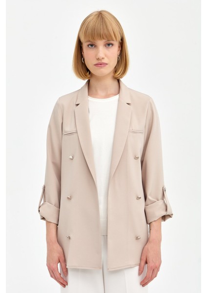 Kolu Katlanılabilir Kısa Blazer Ceket Bej