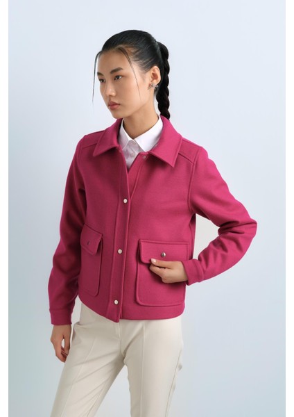 Kapak Cepli Keçe Ceket Fuşya