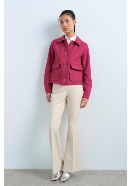 Kapak Cepli Keçe Ceket Fuşya modelleri