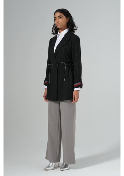 Beli Büzgülü Kruvaze Ceket Siyah indirimleri