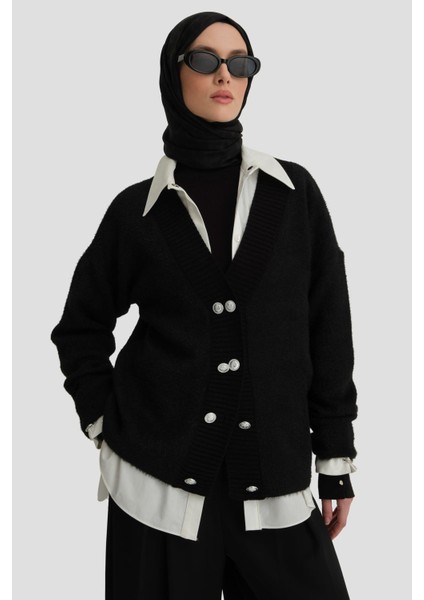 Peluş Triko Hırka 24KD4211 Siyah modelleri
