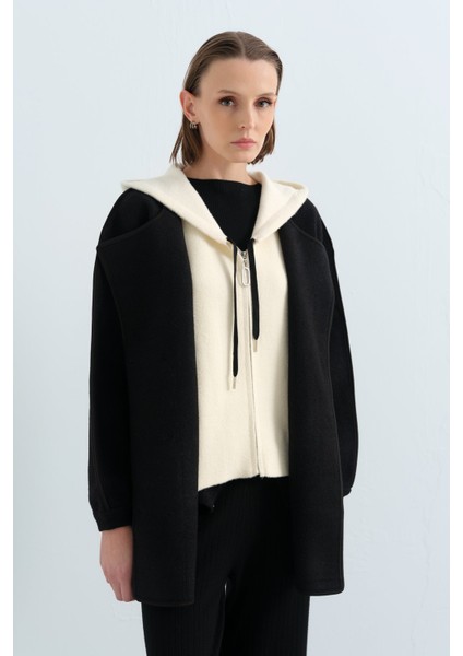 Çift Yaka Detaylı Kruvaze Triko Ceket Siyah