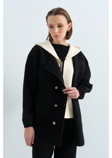 Çift Yaka Detaylı Kruvaze Triko Ceket Siyah modelleri