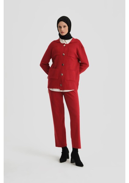 Metal Düğmeli Triko Takım 24KD4212 Kırmızı modelleri