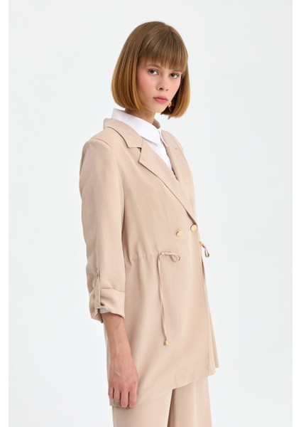 Apolet Detaylı Büzgülü Cupra Ceket Bej fiyatları