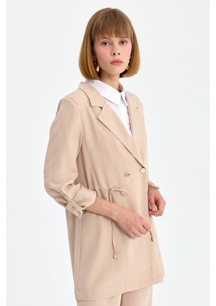 Apolet Detaylı Büzgülü Cupra Ceket Bej modelleri