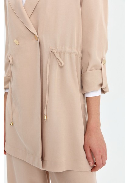 Apolet Detaylı Büzgülü Cupra Ceket Bej indirimleri