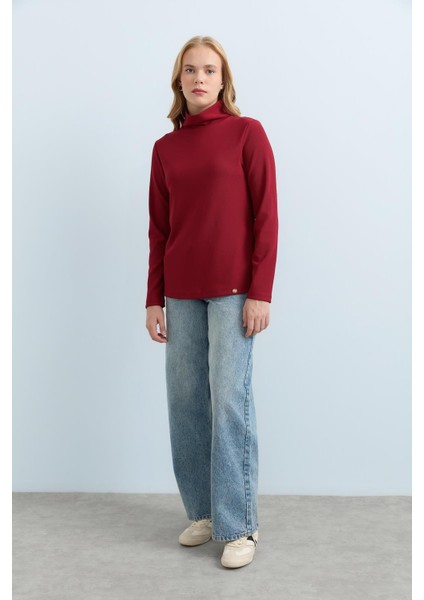 Dik Yaka Basic Örme Bluz Bordo fırsatları