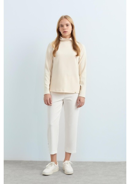Dik Yaka Basic Örme Bluz Ekru fiyatları