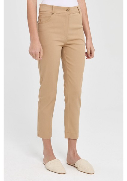 Dar Paça Kanvas Pantolon Camel modelleri