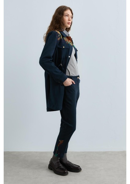 Yanları Jakar Kamalı Gabardin Pantolon Lacivert