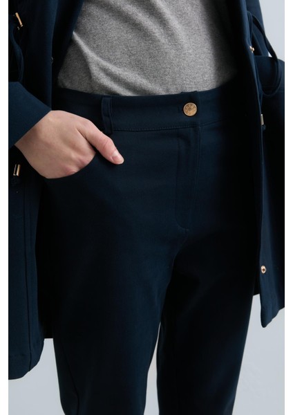 Yanları Jakar Kamalı Gabardin Pantolon Lacivert modelleri