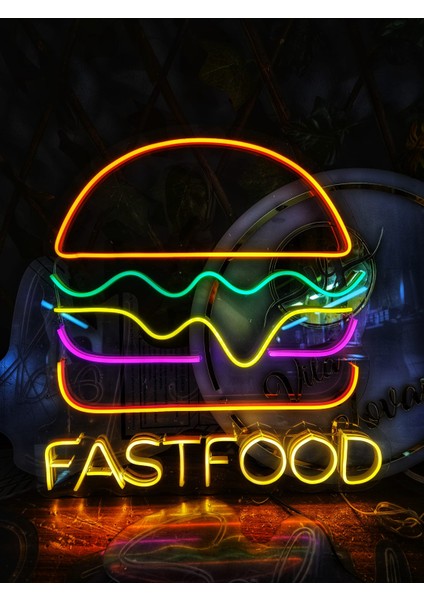 Cizgineon Hamburger Fastfood Işıklı Neon LED Duvar Dekarasyon
