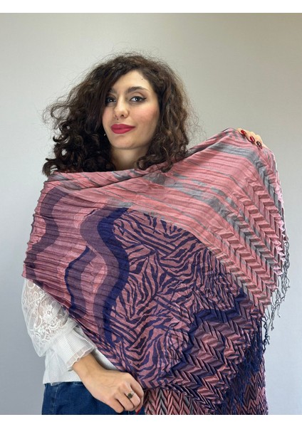 Desenli Piliseli Kdın Fular Şal 180X65 cm fiyatları
