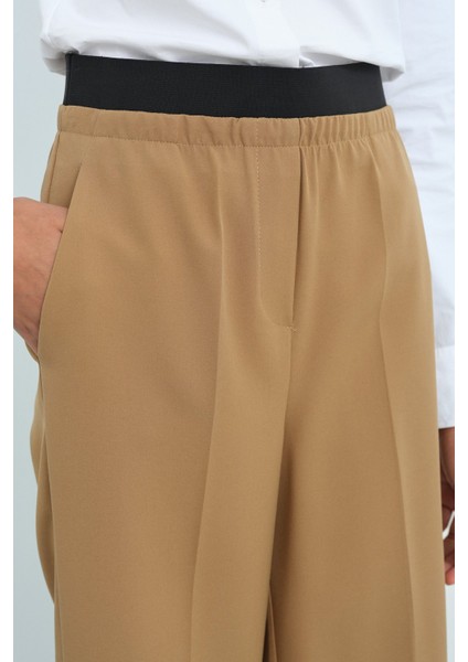 Beli Lastikli Ütü Izli Bol Paça Pantolon Camel fiyatları