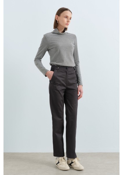 Rivet Detaylı Boru Paça Pantolon Füme modelleri